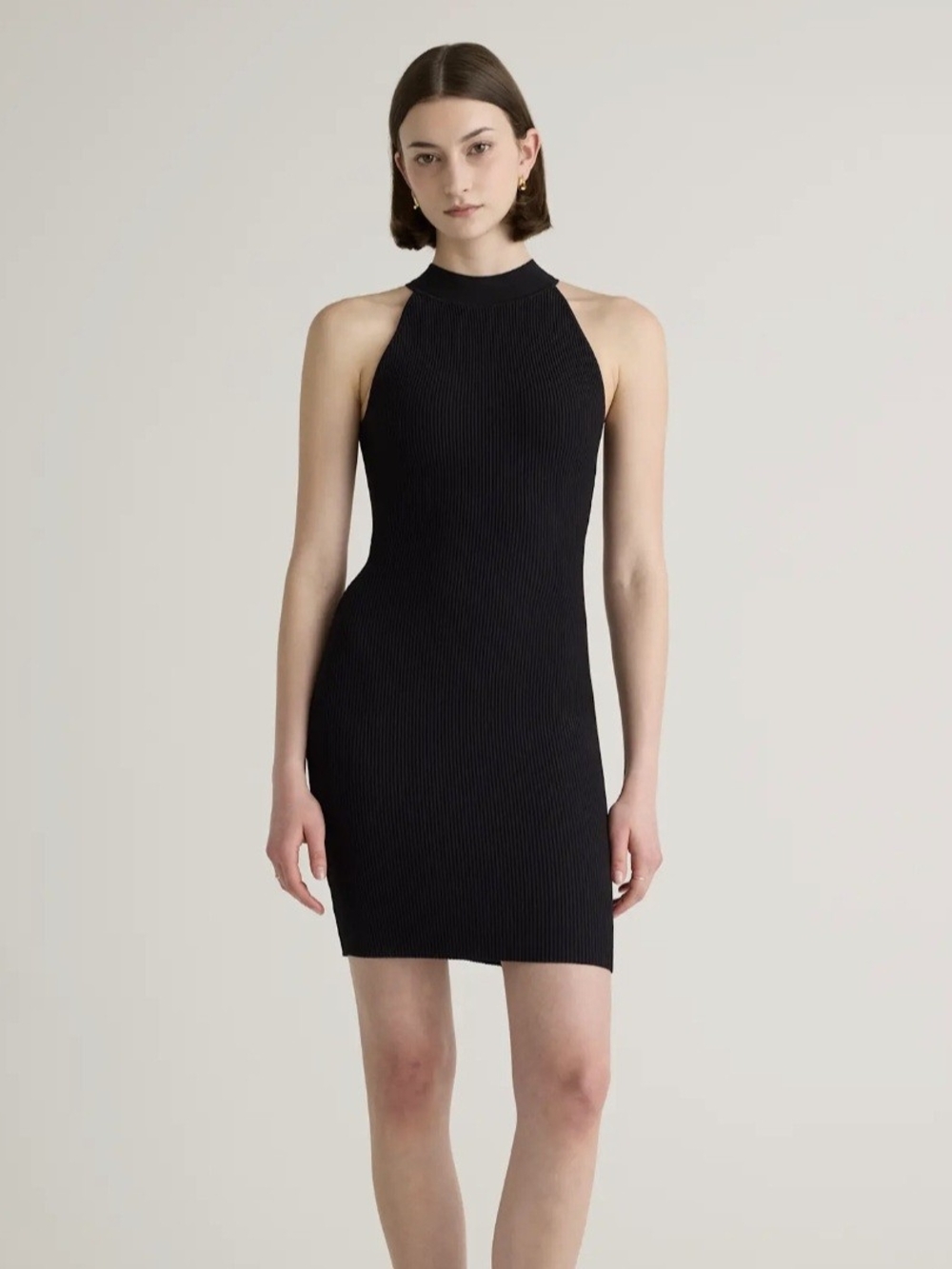 Quince Black Ribbed Halter Mini Dress